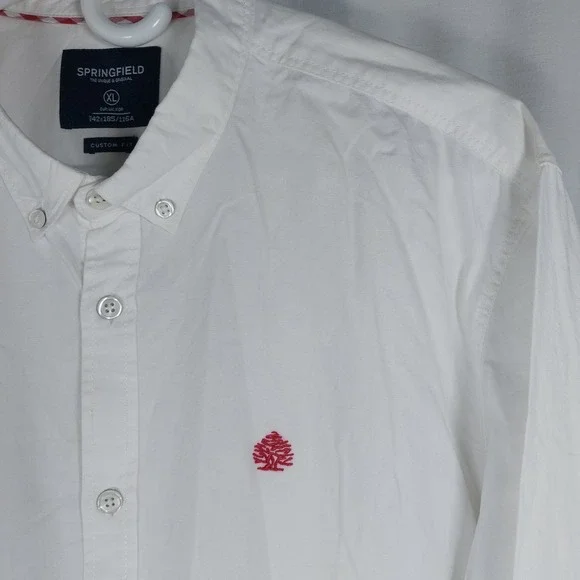 Springfield Unique Org. Button Up Shirt Mens XL White Red Check Patch L/S Casual - Picture 2 of 5